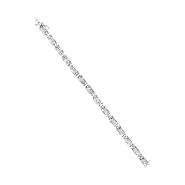 14K White Gold 3.0 Cttw Invisible Set Princess Cut Diamond Link and Buckle 7.25