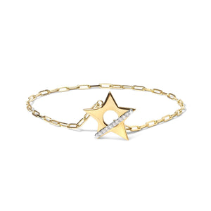 18K Yellow Gold Plated Sterling Silver Diamond Accent Star Charm Paperclip Chain Bracelet-1