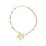 18K Yellow Gold Plated Sterling Silver Diamond Accent Star Charm Paperclip Chain Bracelet-4 thumbnail 5