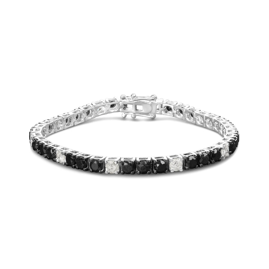 .925 Sterling Silver Black and White Diamond Tennis Bracelet (I-J Color, I2-I3 Clarity) - 7.25