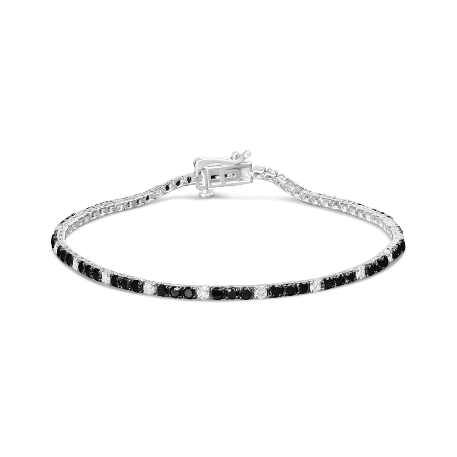 .925 Sterling Silver Black and White Diamond Tennis Bracelet (I-J Color, I2-I3 Clarity) - 7.25