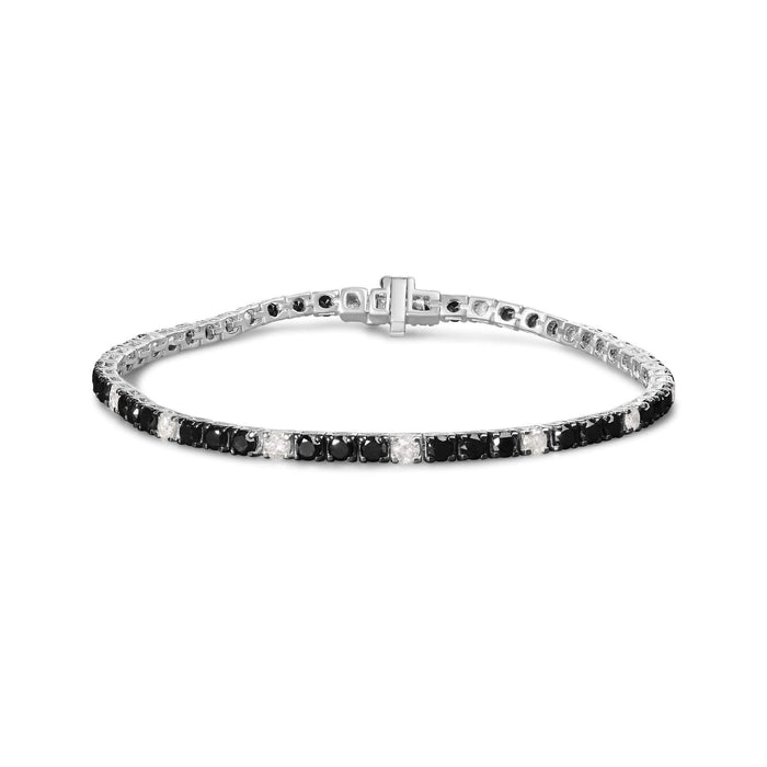 .925 Sterling Silver Black and White Diamond Tennis Bracelet (I-J Color, I2-I3 Clarity) - 7.25