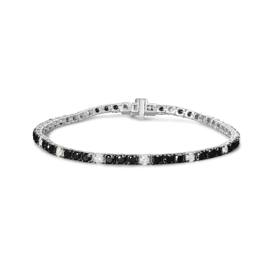 .925 Sterling Silver Black and White Diamond Tennis Bracelet (I-J Color, I2-I3 Clarity) - 7.25