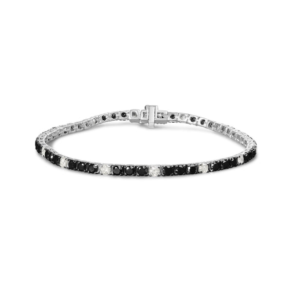 .925 Sterling Silver Black and White Diamond Tennis Bracelet (I-J Color, I2-I3 Clarity) - 7.25