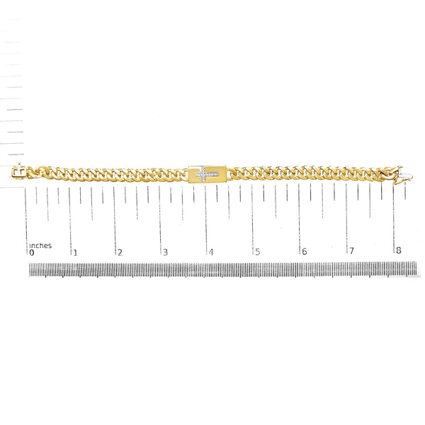 14K Yellow Gold Plated .925 Sterling Silver Diamond Accent Inlaid Cross Cuban Link Bracelet (I-J Color, I3 Clarity)-  7.25