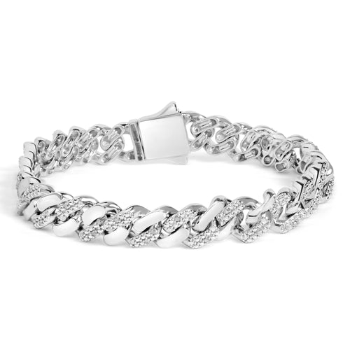 .925 Sterling Silver 1/2 Cttw Diamond Cuban Curb Chain Bracelet (I-J Color, I3 Clarity)-  8.5