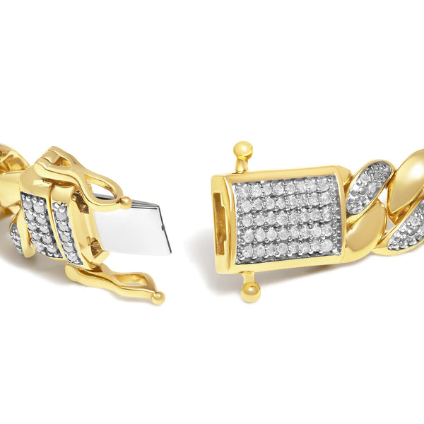 14K Yellow Gold Plated .925 Sterling Silver 3/8 Cttw Diamond Cuban Bracelet (I-J Color, I3 Clarity) - 7.25