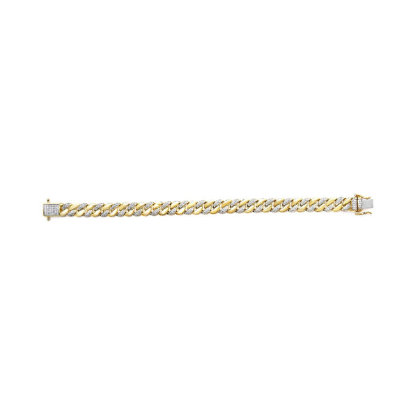 14K Yellow Gold Plated .925 Sterling Silver 3/8 Cttw Diamond Cuban Bracelet (I-J Color, I3 Clarity) - 7.25