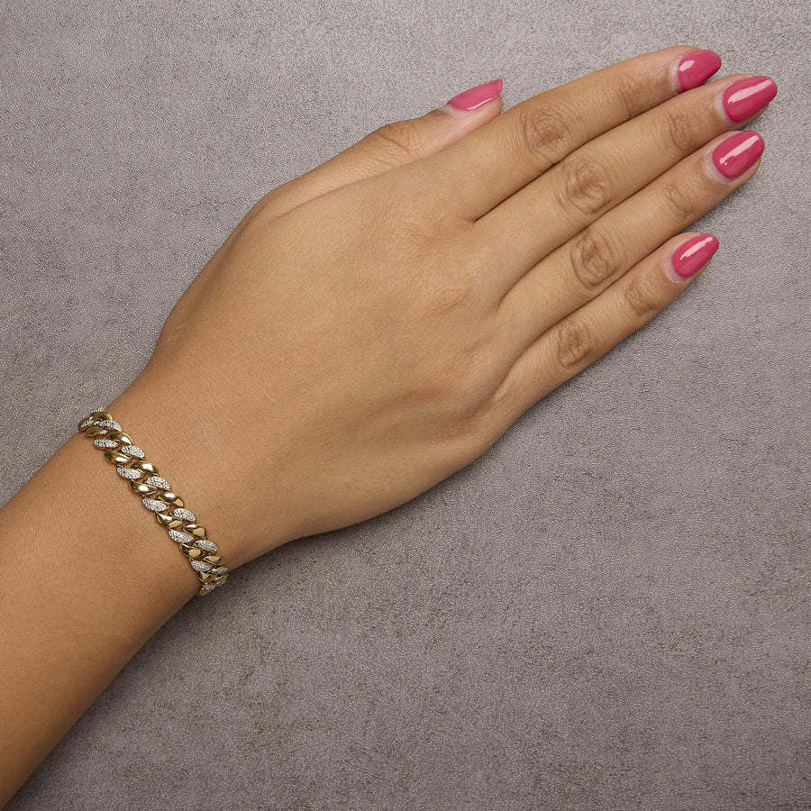 14K Yellow Gold Plated .925 Sterling Silver 3/8 Cttw Diamond Cuban Bracelet (I-J Color, I3 Clarity) - 7.25