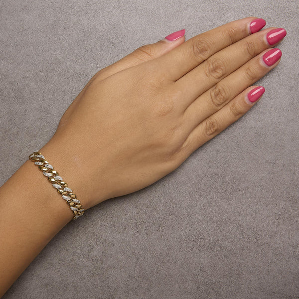 14K Yellow Gold Plated .925 Sterling Silver 3/8 Cttw Diamond Cuban Bracelet (I-J Color, I3 Clarity) - 7.25
