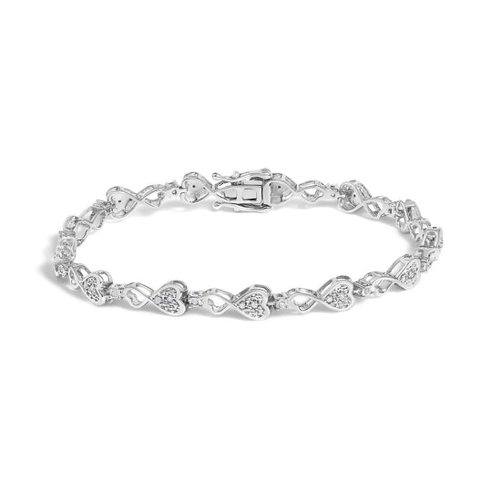 .925 Sterling Silver 1/4 Cttw Diamond Infinity Heart Link Bracelet-0