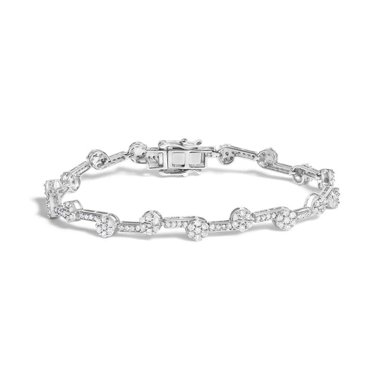 .925 Sterling Silver 2.0 Cttw Diamond Custer Link Bracelet-0