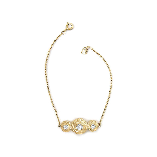 14K Yellow Gold Plated Sterling Silver 1/2 Cttw Lab Grown Diamond Rose Motif Link Bracelet