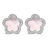 14K White Gold Mother of Pearl and 1/5 Cttw Diamond Halo Star Stud Earrings-0 thumbnail 1