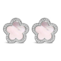14K White Gold Mother of Pearl and 1/5 Cttw Diamond Halo Star Stud Earrings