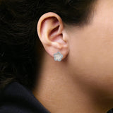 14K White Gold Mother of Pearl and 1/5 Cttw Diamond Halo Star Stud Earrings-2 thumbnail 3
