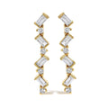 14K yellow gold drop earrings with zigzag row of round diamonds
