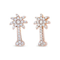 10K rose gold palm tree earrings with round diamond stones