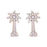 10K Rose Gold 1/4 Cttw Diamond Palm Tree Push Back Stud Earrings (H-I Color, I1-I2 Clarity)-1 thumbnail 2