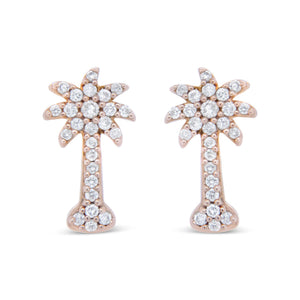 10K Rose Gold 1/4 Cttw Diamond Palm Tree Push Back Stud Earrings (H-I Color, I1-I2 Clarity)-1