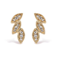 10K Yellow Gold 1/10 Cttw Diamond Triple Leaf Stud Earring (H-I Color, I1-I2 Clarity)