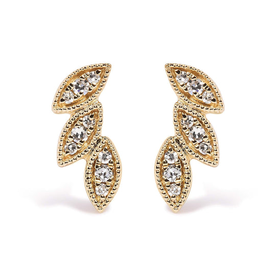 10K yellow gold ring with triple leaf diamond accent stones