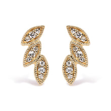 10K Yellow Gold 1/10 Cttw Diamond Triple Leaf Stud Earring (H-I Color, I1-I2 Clarity)-0