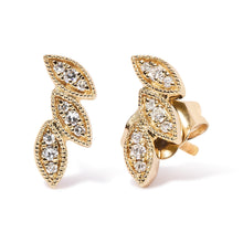 10K Yellow Gold 1/10 Cttw Diamond Triple Leaf Stud Earring (H-I Color, I1-I2 Clarity)-1