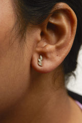 10K Yellow Gold 1/10 Cttw Diamond Triple Leaf Stud Earring (H-I Color, I1-I2 Clarity)-2 thumbnail 3