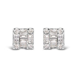 10K white gold stud earrings with round and baguette diamond stones thumbnail 1