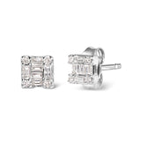 10K White Gold 1/7 Cttw Round and Baguette Diamond Mosaic Square Stud Earrings (H-I Color, I1-I2 Clarity)-1 thumbnail 2