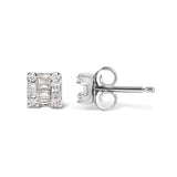 10K White Gold 1/7 Cttw Round and Baguette Diamond Mosaic Square Stud Earrings (H-I Color, I1-I2 Clarity)-3 thumbnail 4