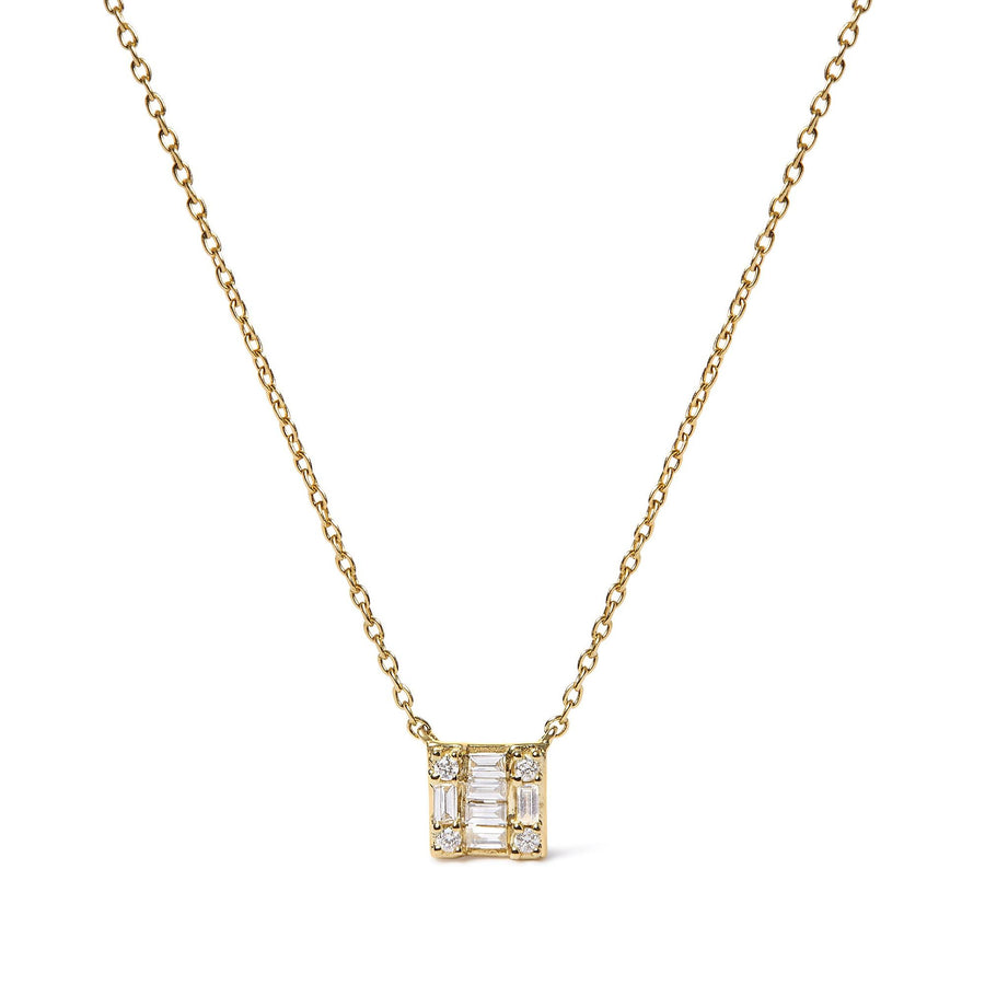 10K Yellow Gold 1/10 Cttw Round and Baguette Diamond Mosaic Composite Square 18
