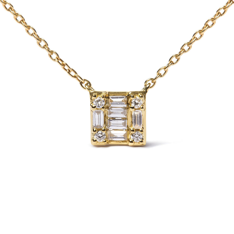 10K Yellow Gold 1/10 Cttw Round and Baguette Diamond Mosaic Composite Square 18