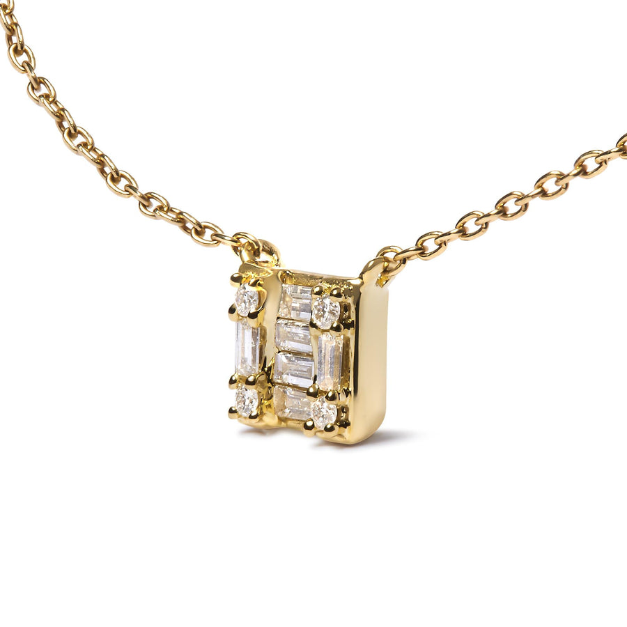 10K Yellow Gold 1/10 Cttw Round and Baguette Diamond Mosaic Composite Square 18