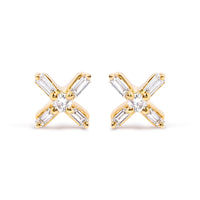 10K Yellow Gold 1/10 Cttw Round and Baguette Diamond Criss Cross X Stud Earring (H-I Color, I1-I2 Clarity)