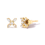 10K Yellow Gold 1/10 Cttw Round and Baguette Diamond Criss Cross X Stud Earring (H-I Color, I1-I2 Clarity)-1 thumbnail 2