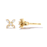 10K Yellow Gold 1/10 Cttw Round and Baguette Diamond Criss Cross X Stud Earring (H-I Color, I1-I2 Clarity)-3 thumbnail 4