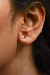 10K Yellow Gold 1/10 Cttw Round and Baguette Diamond Criss Cross X Stud Earring (H-I Color, I1-I2 Clarity)-2 thumbnail 3