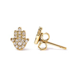 10K Yellow Gold Diamond Accented Hamsa Stud Earrings (H-I Color, I1-I2 Clarity)-3 thumbnail 4