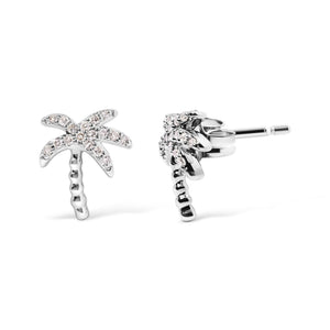 10K White Gold 1/10 Cttw Diamond  Encrusted Palm Tree Stud Earrings (H-I Color, I1-I2 Clarity)-1