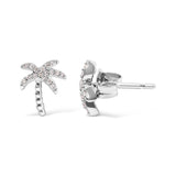 10K White Gold 1/10 Cttw Diamond  Encrusted Palm Tree Stud Earrings (H-I Color, I1-I2 Clarity)-3 thumbnail 4