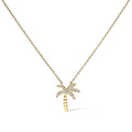 10K yellow gold palm tree necklace with round diamond stones