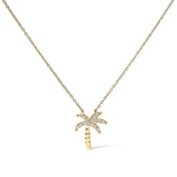 10K yellow gold palm tree necklace with round diamond stones thumbnail 1