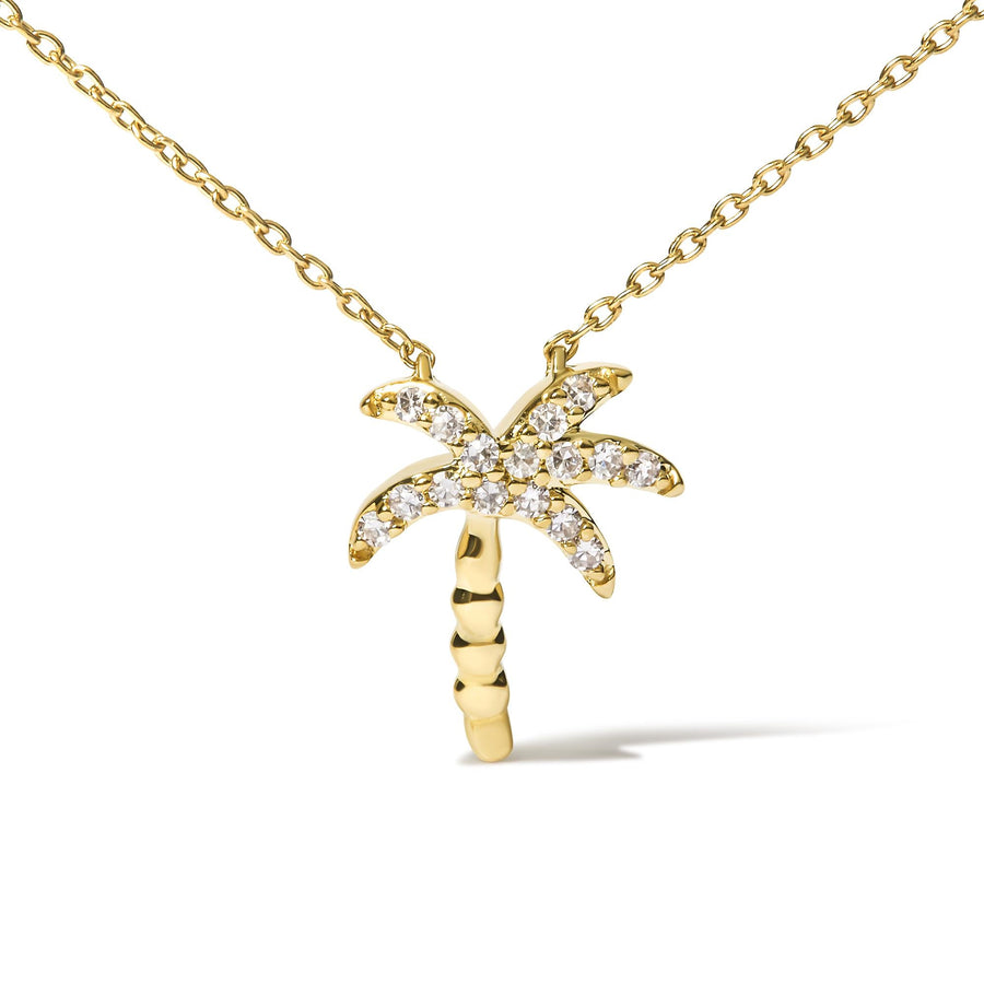 10K Yellow Gold 1/10 Cttw Round Diamond Palm Tree 18