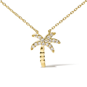 10K Yellow Gold 1/10 Cttw Round Diamond Palm Tree 18