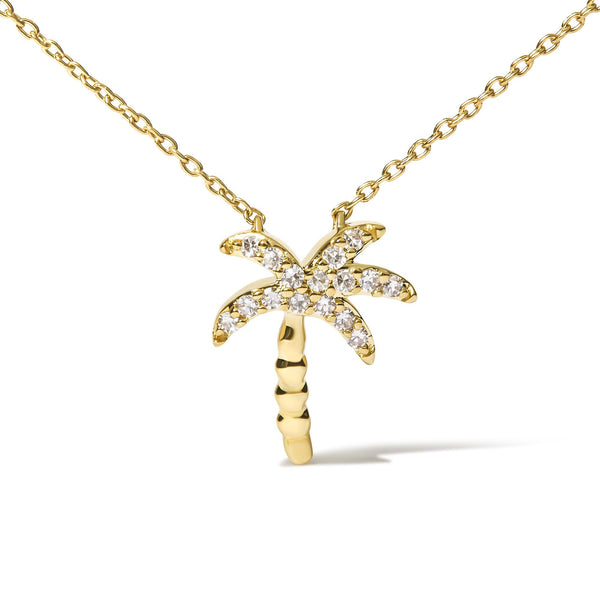 10K Yellow Gold 1/10 Cttw Round Diamond Palm Tree 18