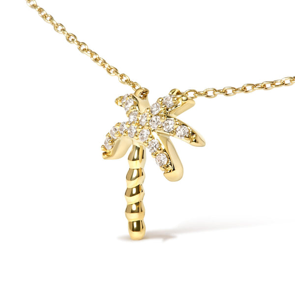 10K Yellow Gold 1/10 Cttw Round Diamond Palm Tree 18