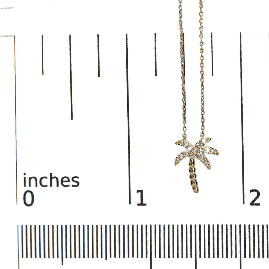 10K Yellow Gold 1/10 Cttw Round Diamond Palm Tree 18