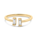 14K yellow gold ring with baguette diamond stones on an open band